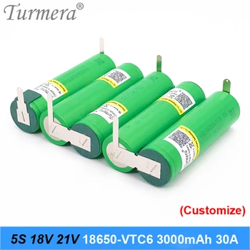 Turmera 3S 18650 VTC6 12,6 V 4S, in sicer za 16,8 V 5S 21V 6S 25V US18650VTC6 Baterijo 3000mah 30A za Shurika Izvijač Baterije (Prilagajanje)