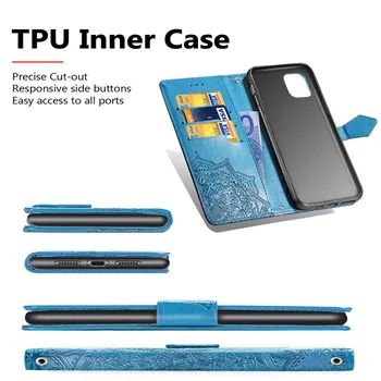 Usnjeni Pašček Kabel Mandala Flip Case za iPhone 11 12 Pro Max X XS XR Mini SE2020 6s 5s 7 8 Plus Crossbody Vrvica za opaljivanje tega Denarnice Pokrov