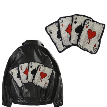 Vezenje Značko Card Poker Z Obliži Železa na Punk Kolo Slog Aplicirano Dekoracijo DIY Obrti