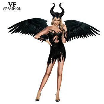 VIP MODA 3D Film Maleficent Kostum Pustni Zlo čarovnica Cosplay Obleko Stranka Fancy Jumpsuits Halloween Kostumi Za Ženske