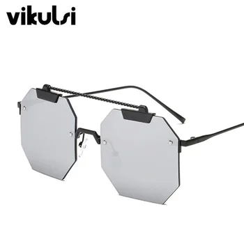 Visoka Kakovost Rimless Kvadratnih Sončna Očala Ženske Prevelikih Očal Steampunk Sončna Očala Za Žensko Človek Modre Odtenke Zonnebril Nova