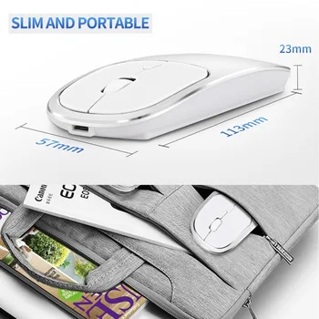 Zienstar Polnilna Aluminij Zlitine Brezžična Miška z USB Sprejemnik,Tihi Klik,600Mah Litijeva Baterija za Mac,Laptop,PC