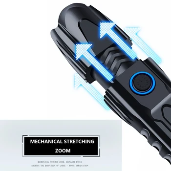 ZK20 Dropshipping XHP90 LED Svetilka Teleskopsko Zoom USB Polnjenje Taktično 26650 Lovske Svetilke s Spodaj Napad Cone