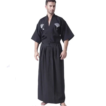Črna Klasični Japonski Samuraj, Oblačila, Moški Bojevnik Kimono Z Obi Tradicionalnih Yukata Haori Halloween Kostum Ena Velikost B-067