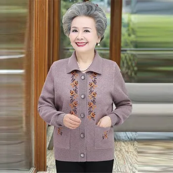Žensk srednjih let jeseni puloverji river jopico pulover plašč tiskanja žena pomlad jesen oblačila babica ženski plus velikost pulover
