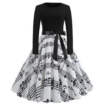 Ženske 50S, 60S Vintage Plašč Swing Pinup Eleganten Stranka Obleko z Dolgimi Rokavi Priložnostne Plus Velikost Tiskanja Črno Zimo Božič Obleke