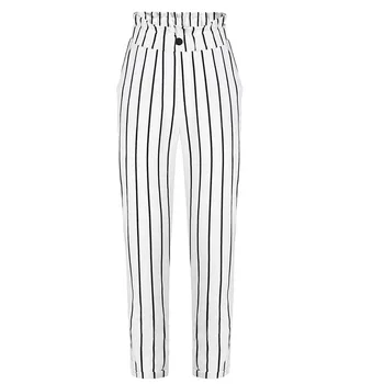 ženske hlače Prugasta Slim Ravne Noge Priložnostne Gumb Hlače Z Žepi hlače ženske obleke 2019 #0526