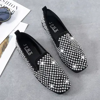 Ženske loafers seksi stranka čevlji dame luksuzne blagovne znamke nosorogovo stanovanj mama pomlad čevlji 2021 nova
