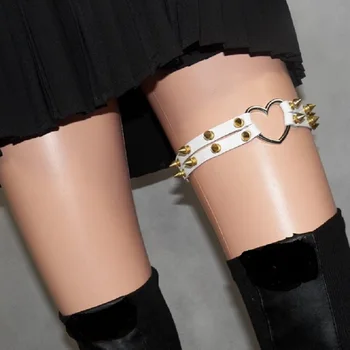 Ženske Seksi Harajuku punk usnje podvezice elastični nogi obroč pasu sladko srce zakovice Zlati Kovinski bullet Suspender brezplačna dostava