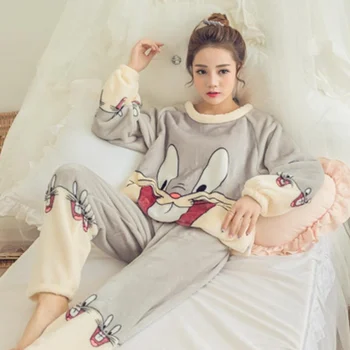 Ženske Zimske Pižame Sleepwear Plus Velikost Risanka Zajec Pižamo Kawaii Pijama Perilo Lepe Hlače Pajama Nastavite Negliže More