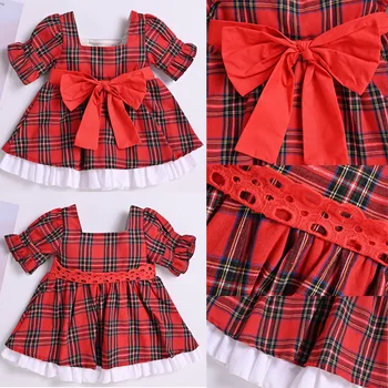 1-6T otroke Božič Baby Dekle, Princesa Obleko Elegantno Formalno Stranko Pageant rdeče kariran Obleko Božič Dojenčka Bowknot preverite Vestidos D20