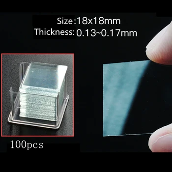 100 KOZARCEV Strokovno steklenega Pokrova Stekla za Mikroskope Kritje Zdrsi 18 x 18 mm Mikroskopom Stran Zajema Debelo