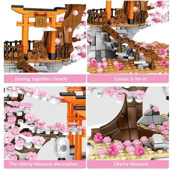 1167pcs Mesto Street View Ideja Sakura Inari Svetišče Opeke Prijatelji Češnjev Cvet Stvarnika, Hiša, Drevo, Gradnjo Blokov, Igrače, Kot Gitfs