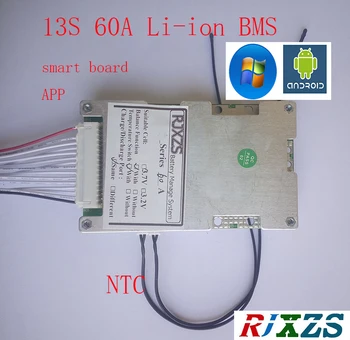 13S 60A smart board lipo litij-Polimer BMS/PCM/PCB baterije varstvo odbor za 13 celice 18650 Baterijo w/bilance w/APP