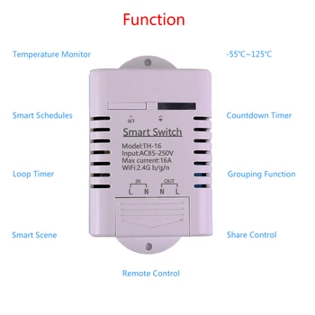 16A Brezžični WIFI, Intelligent Control Stikalo Temperature DS18B20 Monitor Is za iPhone, Android Temperaturni Regulator