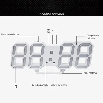1Pc Stenske Ure Watch Ura 3D Led Digitalni Sodoben Design, Dnevna Soba Dekor Tabela Alarm Nočna Svetlobna Namizje