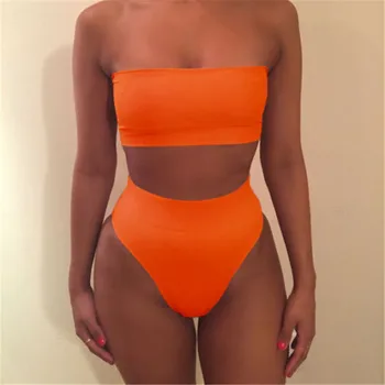 2018 Visoko Pasu Kopalke Seksi Ženske Bikini Brazilski Pad Push Up Kopalke Bandeau Zgornji Plus Velikost Dna Bikini Komplet Kopalne Obleke