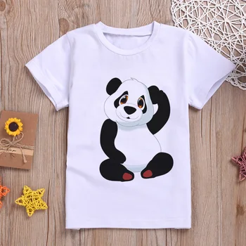 2019 Novi Fant Tshirt Panda Risanka Srčkan Živali Tiskanja Dekle Srajce Otrok Udobno O-Vratu Tshirt Kratek Rokav Dekle, Fant Obleke
