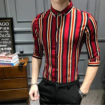 2019New stil modni Moški poletje čistega bombaža trak kratek rokav srajce/Moške Visoke kakovosti river Obleko srajco 14 barvna S-4XL 5XL