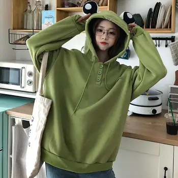 2020 Žensk Novo Žaba Hoodies Precej Anime Žaba Prevelik Majica Plus Velikost Zeleni pulover s kapuco Kawaii Zimska Oblačila Ženske