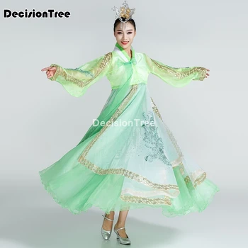 2021 sequined korejski tradicionalni noši hanbok ženske ženske dolga obleka nacionalna plesna predstava, oblačila za stage show