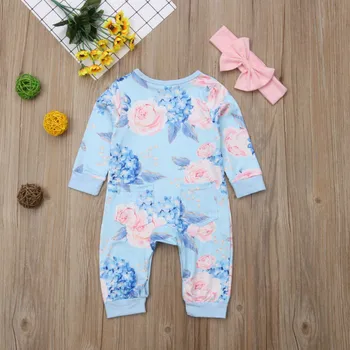 2Pcs Otroške igralne obleke S Paketno Malčke Baby Dekle Cvetlični Baby Girl Obleke Jumpsuit Bombaž novorojenčka Oblačila Obleko 0-24M