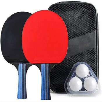 2PCS Ping Pong mize za Namizni Tenis Rezilo Bat Nastavite Strokovno Gume Dolgo Kratek Ročaj Ping Pong Lopar Veslo s 3 Kroglice 1 Carry Bag