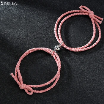 2pcs / set magnet atrakcija obesek nekaj Zapestnica prijateljstva nakit darilo ročno tkane elastično vrv zapestnice za ženske in moške