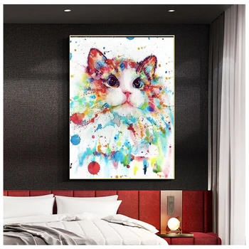 3D Akvarel obraz mačka 5d diy diamond Slikarstvo celoten kvadratni vaja živali, hišne živali, 3d sliko nosorogovo vezenje mozaik home art,