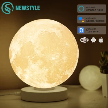 3D Tiskanih Smart Luna Lučka Pisane Lunar Moon Light Alexa Google Pomočnik WiFi Glasovni Nadzor Tabela Namizno Svetilko Ustvarjalne