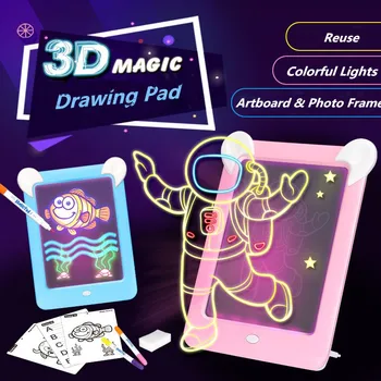 3D Čarobno Risalno Desko S Peresom Blok Tablet Svetlobni Učinki Puzzle Odbor Ustvarjalni Otroci Darila LED Luči Svetijo Umetnosti, Risanje Igrače