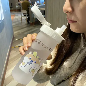 450 ml korejski Shiba Inu Motnega, Plastično Steklenico, BPA Free Risanke Pregleden Steklenice za Vodo Neprepustnih Drinkware Srčkan Študent Pokal