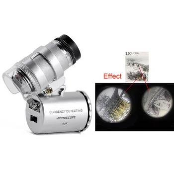 60x Mikroskopom Lupo Mini Večnamensko Z 2 LED UV Svetlobo Ponarejenih Funkcijo Nakit, Orodje Lupa Z ohišjem