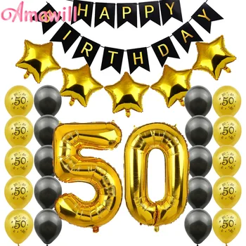 Amawill 50. Rojstni dan Dekoracijo Komplet za 50 Gold Število Balonov Happy Birthday Banner 50 Let Stranke Potrebščine za Odrasle 65D