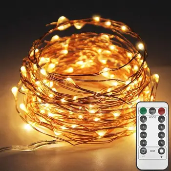 Božič Garland 5m 10m Bakrene žice Pravljice Niz Led Lučka 8 Načini Daljinskega upravljalnika Pravljice Luči božič festoon Doma Decoratio