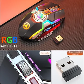Brezžični Igralne Miške za Polnjenje Tiho LED Osvetljen Miške USB, Optičnega Ergonomska 7 Tipke RGB Backlit Za Prenosni Računalnik