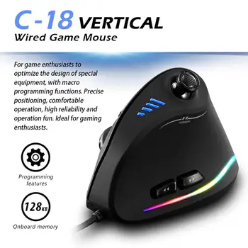 C-18 Navpično Gaming Miška 11 Gumbi 10000 DPI Nastavljiv Programabilni USB Žična RGB Optična Miška Ergonomske Igralec Miši
