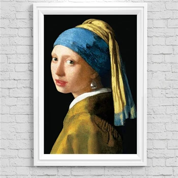 Celoten Kvadratni/Krog Vaja 5D DIY Diamond Slikarstvo Johannes Vermeer Het meisje met de parel 