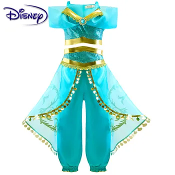 Disney Princesa Jasmina Obleko Gor Otroci Sequined Cvet Natisnjeni Perzijski Princess Kostum Otrok Halloween Cosplay Fancy