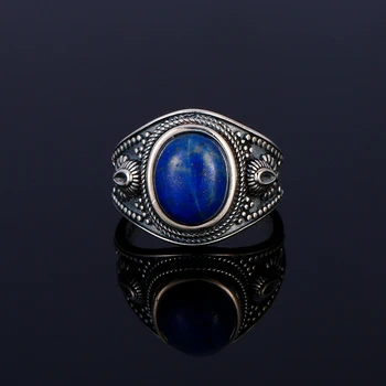 DIY retro obroč 8x10MM Lapis Lazuli & Vijolično Dragon &Prahu kristalno ovalne gem Moških in žensk 925 sterling srebrni nakit darilo DIY