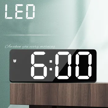Elektronska Ura LED Zaslon Digitalni Zrcalno Alarm Ure Baterije Plug-in hibridnih Pogon namizne Ure Doma Namizni Dekor