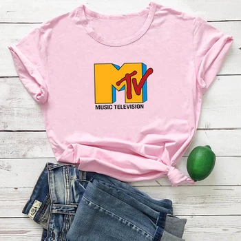 Glasbeni Televiziji, Majica s kratkimi rokavi Ženske Moda M Grafike Camiseta Mujer Bombaž Fcasual Tshirt Ženske Smešno Vzorec Ženske majice
