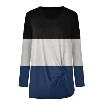 Gospe priložnostne šivanje kontrast, barva vozlane dolgo sleeved Proti-vrat T-shirt vrhovi modno in udobno jeseni, pozimi F04