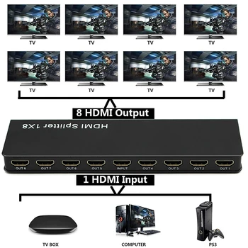 HDMI 1X8 1 V 8 Iz 1x8 HDMI Splitter Pretvornik Split Zaslonu za DVD, PS3, Xbox HDTV 4K Z napajalnim Adapterjem
