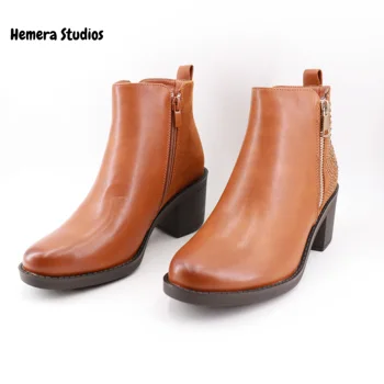 Hemera Studios gleženj škornji Ženske 2020 pozimi zadrgo čevlji z multi-barvne pete nova zbirka udobno ženske čevlje