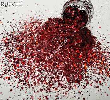 Holografski Laser Vino-Rdeče Bleščice za Nohte Mix Parcelo Paillette Spangle v Prahu Obliko za Nail Art Ličila Facepaint Bleščice Obrti