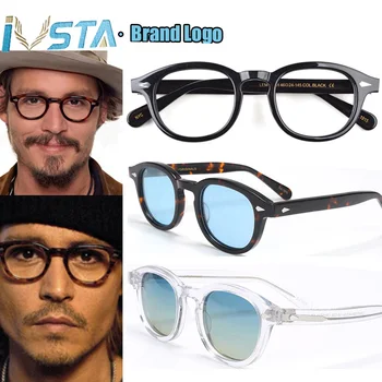 IVSTA Johnny Depp Očala Moških Ročno izdelan Acetatni Okvir Polarizirana sončna Očala Krog Luksuzne blagovne Znamke Optični Kratkovidnost Recept Logotip