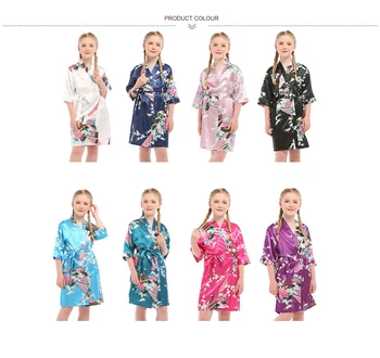 Japonski Slog Dolgo Saten Pav Dekleta Yukata Obleko Pižamo Orientalski Žerjav Kimono Haori Kitajski Qipao Nightgown Robe Za Otroke