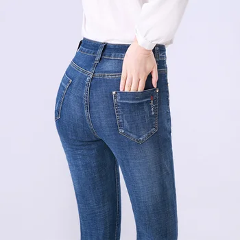Jeans mujer 2020 Visoko Pasu Stretch Skinny Jeans Ženska, Plus Velikost Ženske, Modro Traper Hlače Push up Kavbojke Ženske Vezenje Mama Kavbojke