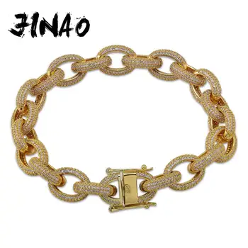 JINAO 12 MM Hip Hop Ledeni Iz Moške Zapestnice Zlato AAA Kubičnih Cirkon Težka Bakreni Material Zvit in Ovalne Povezavo Zapestnica 7